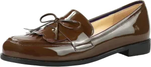 LEMUTISME Women's Trendy Patent Leather Comfort Casual Closed Round Toe Slip On Bow-Knot Dress Flat Loafers Pump Shoes with Tassal