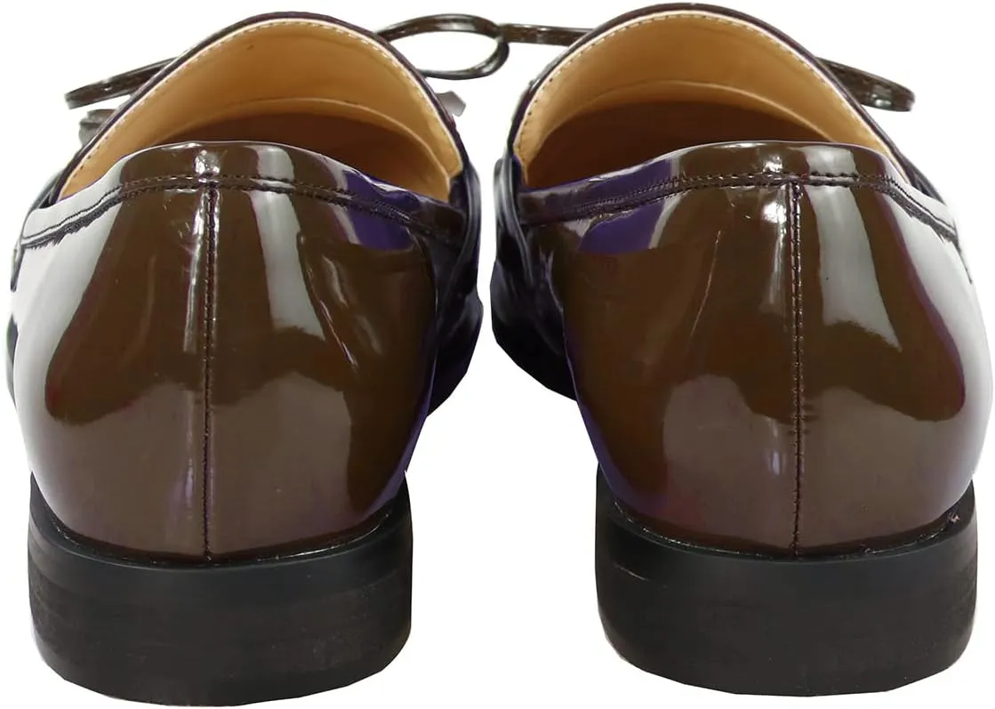 LEMUTISME Women's Trendy Patent Leather Comfort Casual Closed Round Toe Slip On Bow-Knot Dress Flat Loafers Pump Shoes with Tassal