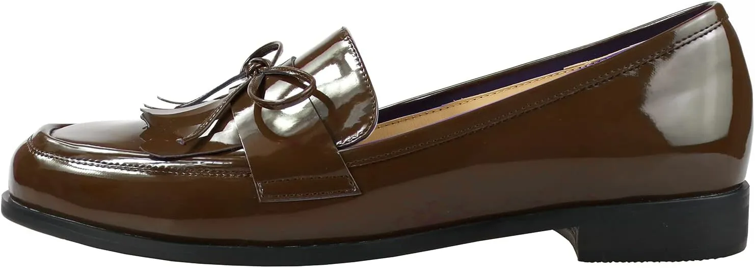 LEMUTISME Women's Trendy Patent Leather Comfort Casual Closed Round Toe Slip On Bow-Knot Dress Flat Loafers Pump Shoes with Tassal