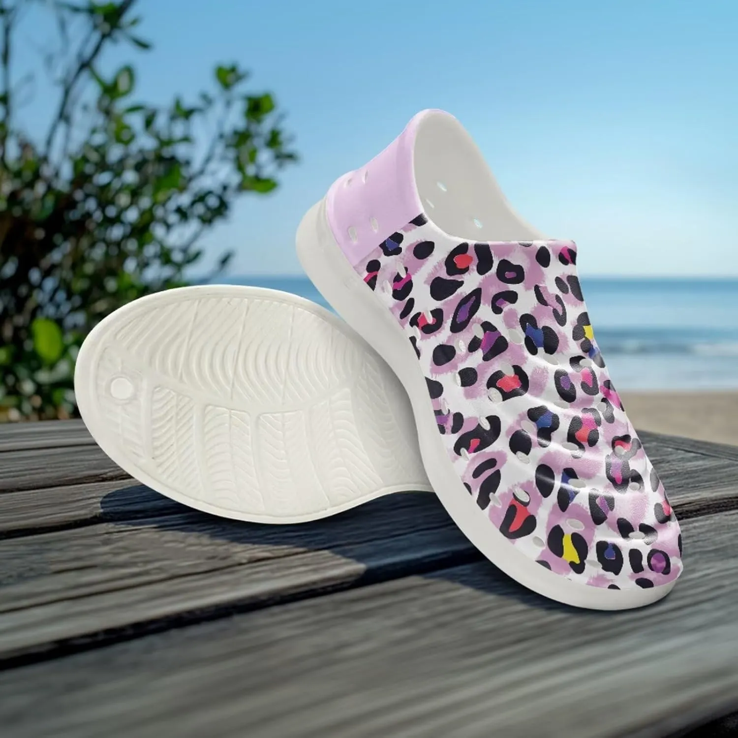 Leopard Print Slip On Water Shoes For Kids Eva Shower Breathable Pillow Closed Toe Sandals Running Sneakers