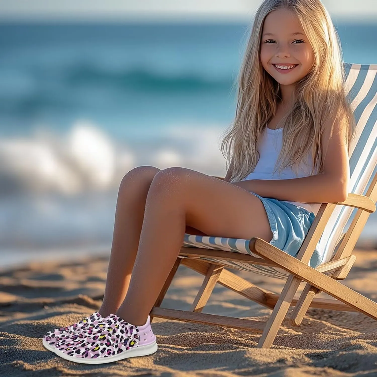 Leopard Print Slip On Water Shoes For Kids Eva Shower Breathable Pillow Closed Toe Sandals Running Sneakers