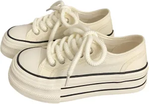lilaBelle]【Thickened Sole Women's Chunky Platform Canvas Sneakers, Breathable Spring Slip-On Shoes with Soft Collar for Walking, School, Travel - Anti-Blister Design & Lightweight Comfort