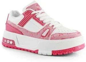Liliana Women's Landa-2 Round Toe Classic Sneaker Printed Pattern with Thick Platform