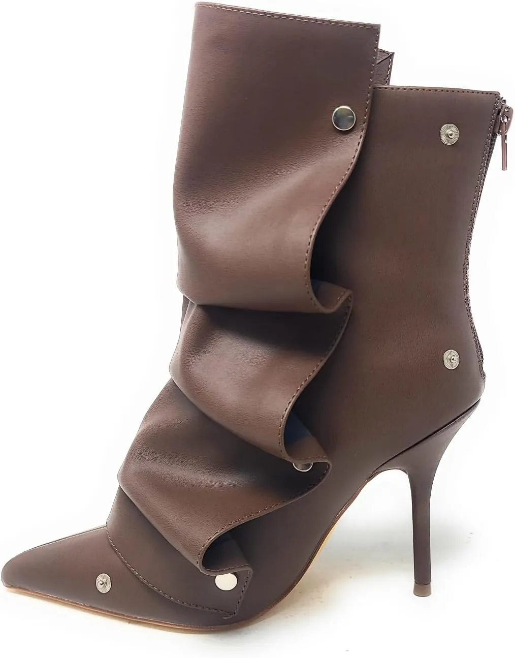 Liliana Women's Pointed Toe Stiletto High Heels Pleated Button Detachable Fold Over Slouchy Boots (Runs Small)