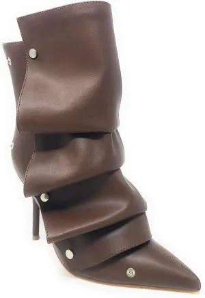 Liliana Women's Pointed Toe Stiletto High Heels Pleated Button Detachable Fold Over Slouchy Boots (Runs Small)