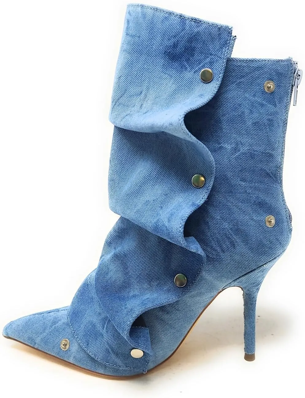 Liliana Women's Pointed Toe Stiletto High Heels Pleated Button Detachable Fold Over Slouchy Boots (Runs Small)