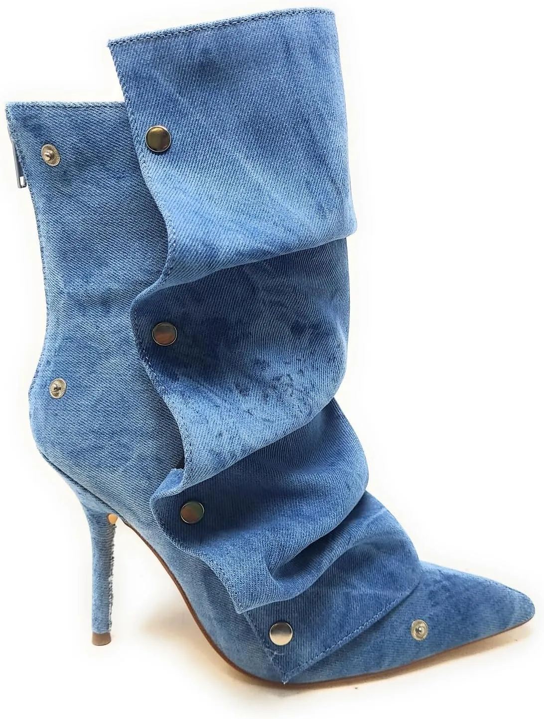 Liliana Women's Pointed Toe Stiletto High Heels Pleated Button Detachable Fold Over Slouchy Boots (Runs Small)
