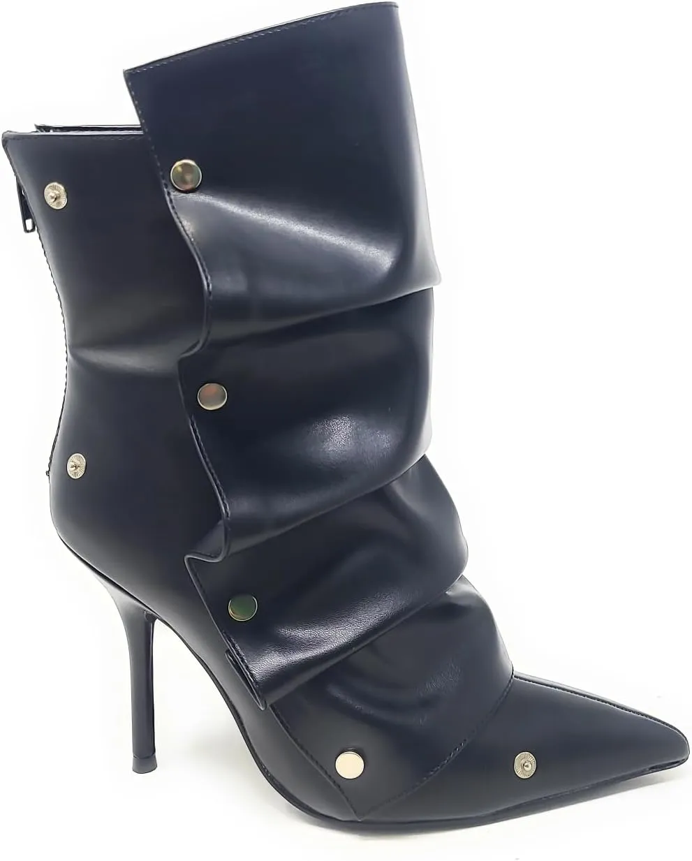 Liliana Women's Pointed Toe Stiletto High Heels Pleated Button Detachable Fold Over Slouchy Boots (Runs Small)