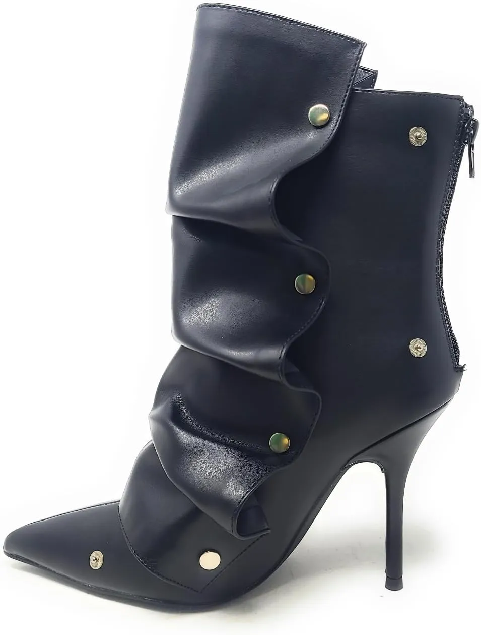Liliana Women's Pointed Toe Stiletto High Heels Pleated Button Detachable Fold Over Slouchy Boots (Runs Small)