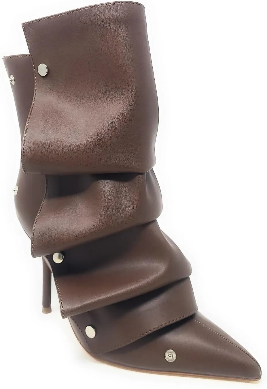 Liliana Women's Pointed Toe Stiletto High Heels Pleated Button Detachable Fold Over Slouchy Boots (Runs Small)