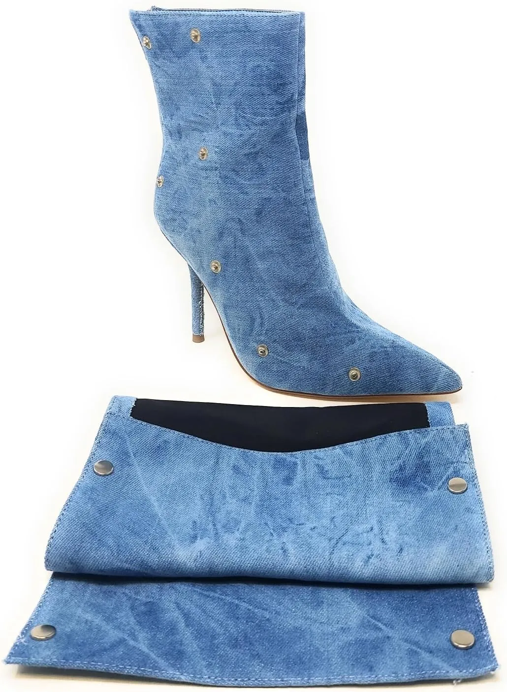 Liliana Women's Pointed Toe Stiletto High Heels Pleated Button Detachable Fold Over Slouchy Boots (Runs Small)