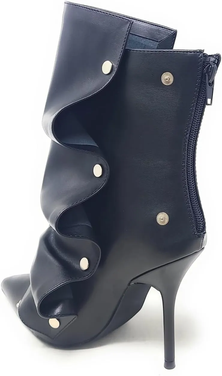 Liliana Women's Pointed Toe Stiletto High Heels Pleated Button Detachable Fold Over Slouchy Boots (Runs Small)