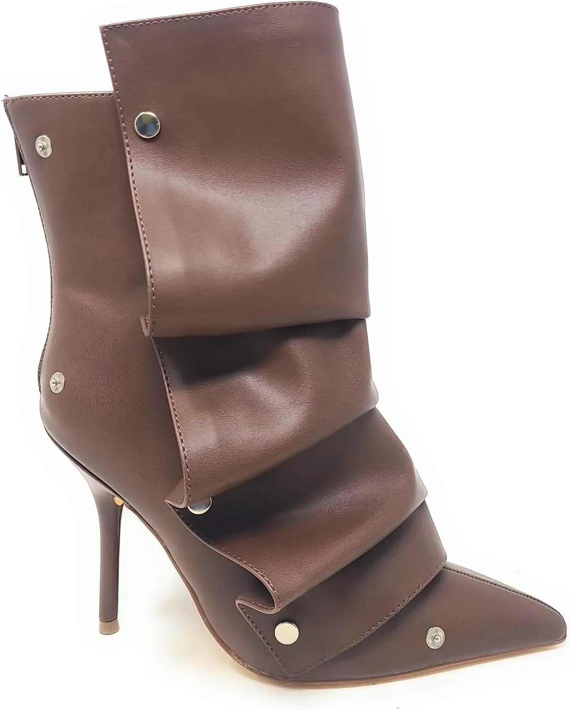 Liliana Women's Pointed Toe Stiletto High Heels Pleated Button Detachable Fold Over Slouchy Boots (Runs Small)