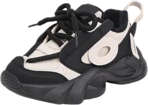 Little/Big Kids Leather Platform Chunky Heels Sneakers Breathable Lace Up Walking Dad Shoes Comfortable Sneakers
