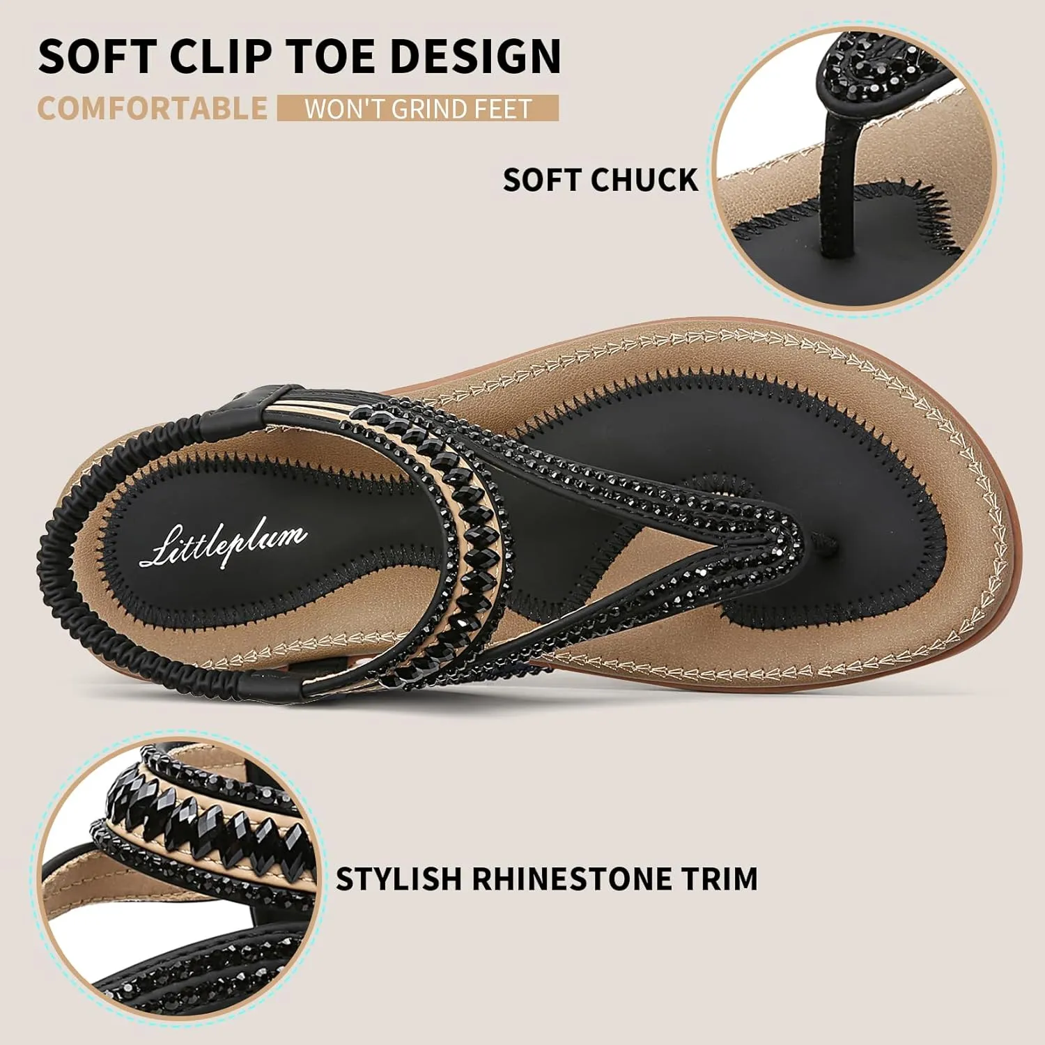 Littleplum Womens Sandals Comfort Arch Support Sandals Summer Walking Shoes Casual Ankle Elastic Flip Flops Shoes