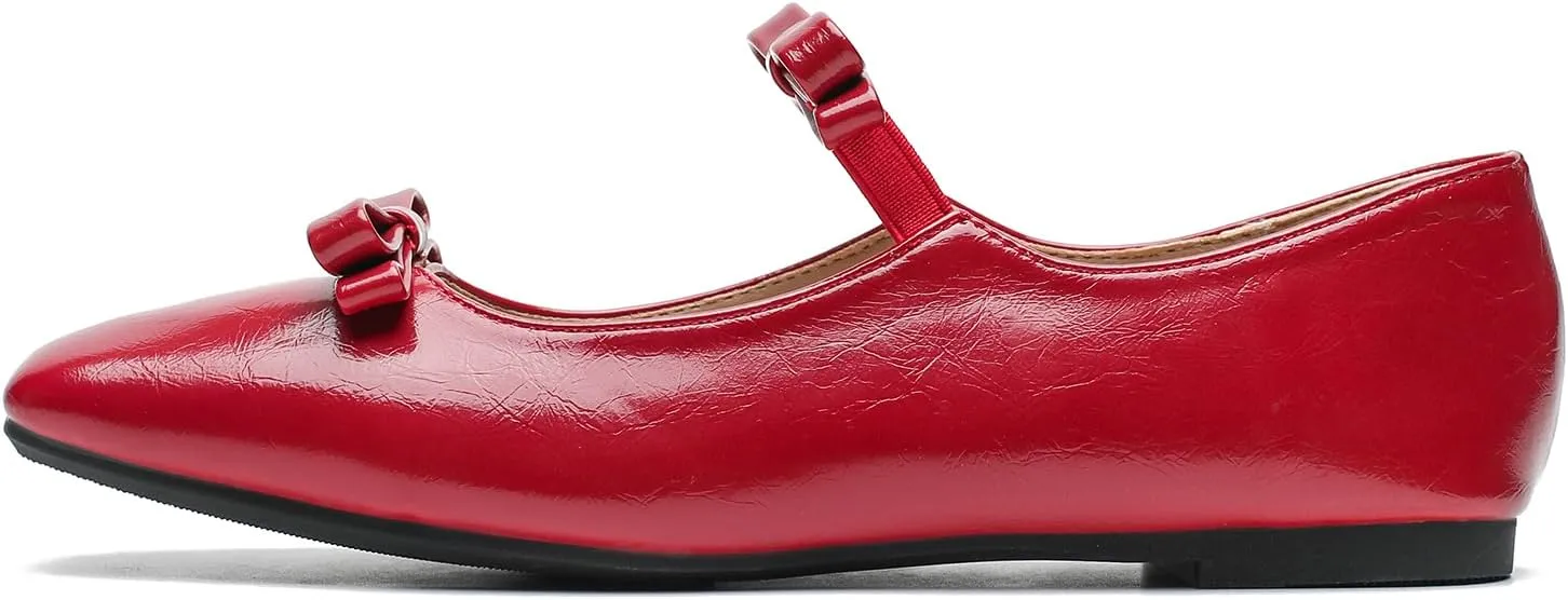 LIURUIJIA Women's Ballet Flats with Bow Square Toe Casual Comfortable Retro Mary Jane Lolita Dress Shoes