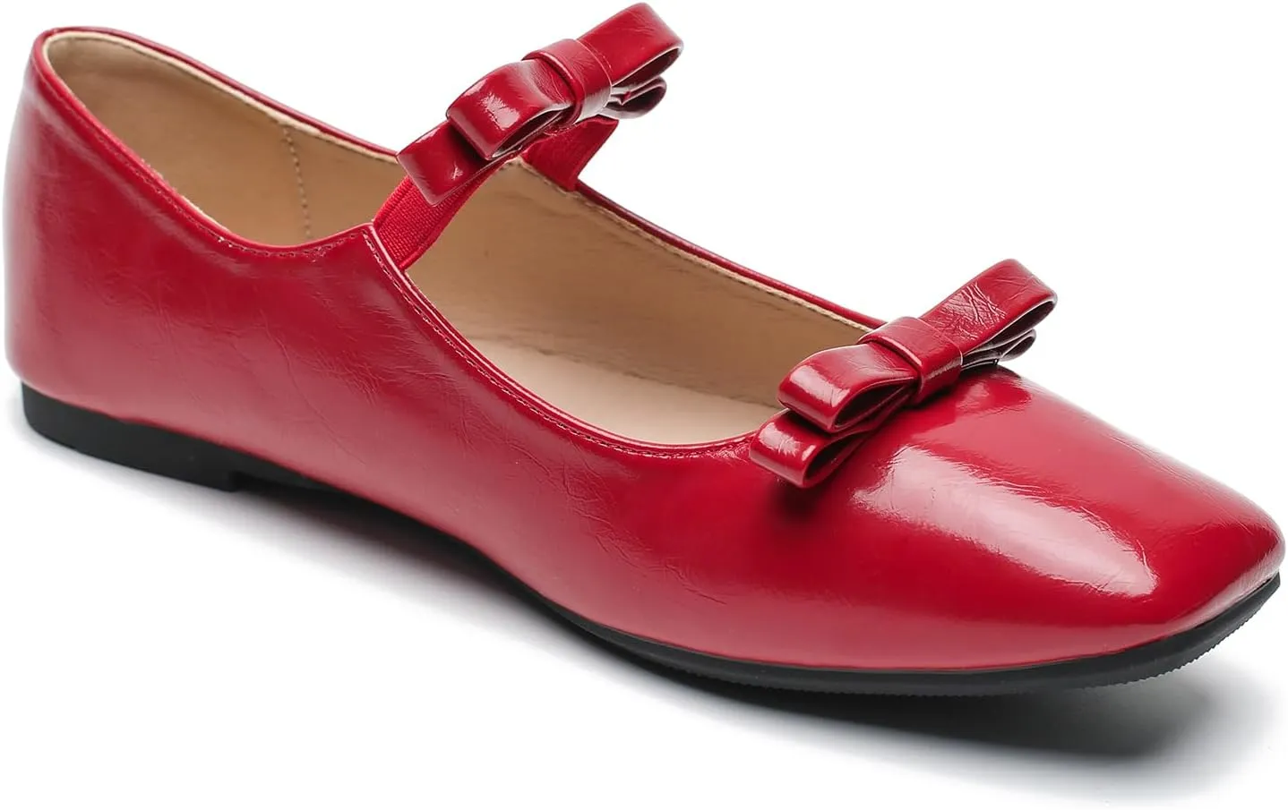 LIURUIJIA Women's Ballet Flats with Bow Square Toe Casual Comfortable Retro Mary Jane Lolita Dress Shoes