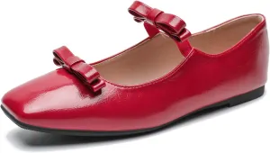 LIURUIJIA Women's Ballet Flats with Bow Square Toe Casual Comfortable Retro Mary Jane Lolita Dress Shoes