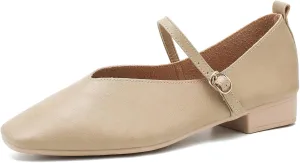 LIURUIJIA Women's Mary Jane Ballet Flats Dress Shoes Square Toe Ankle Strap Casual Dressy Comfortable Retro Foldable Shoes