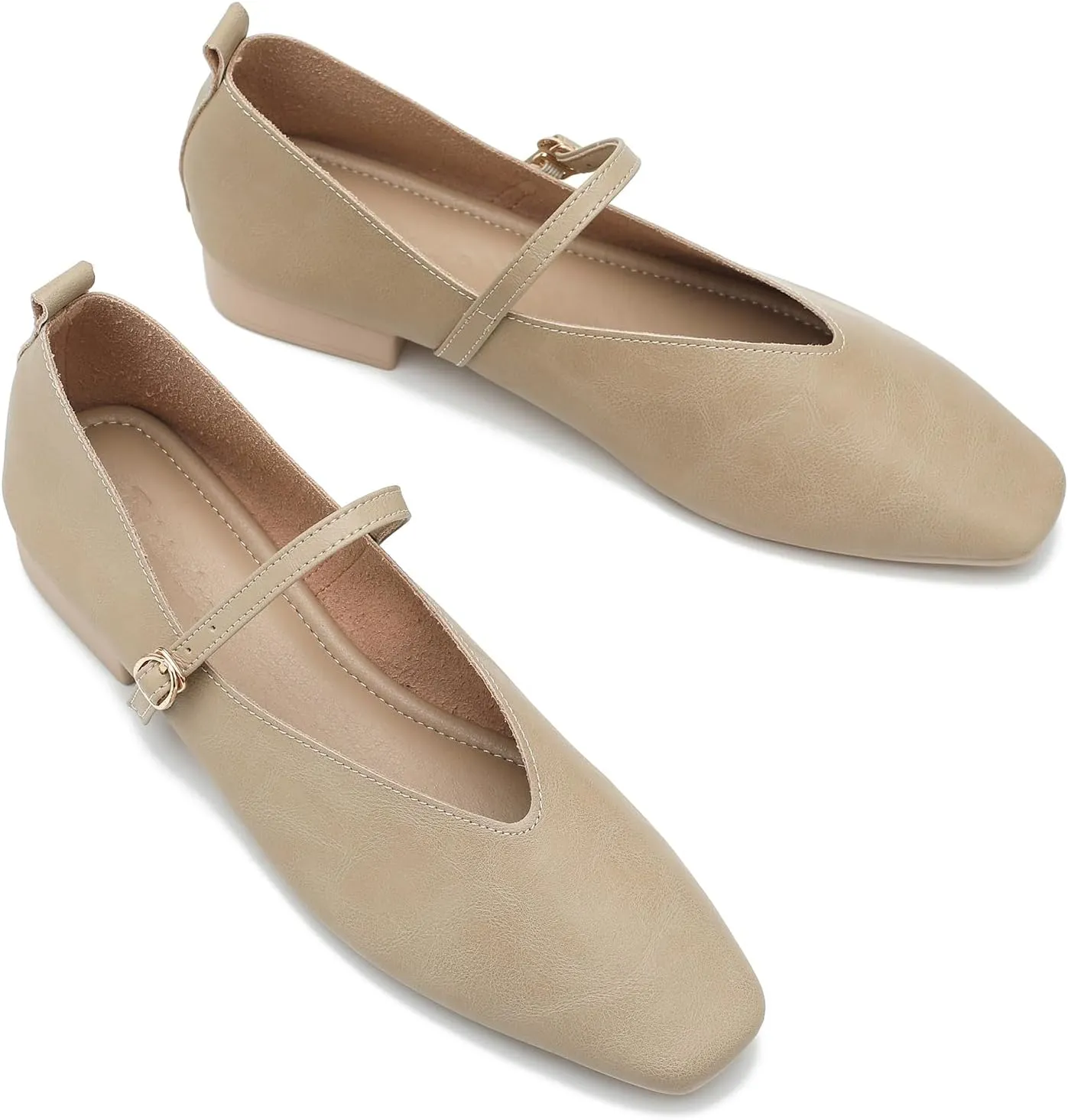 LIURUIJIA Women's Mary Jane Ballet Flats Dress Shoes Square Toe Ankle Strap Casual Dressy Comfortable Retro Foldable Shoes