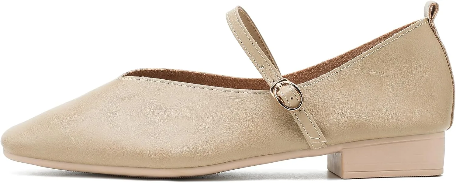 LIURUIJIA Women's Mary Jane Ballet Flats Dress Shoes Square Toe Ankle Strap Casual Dressy Comfortable Retro Foldable Shoes