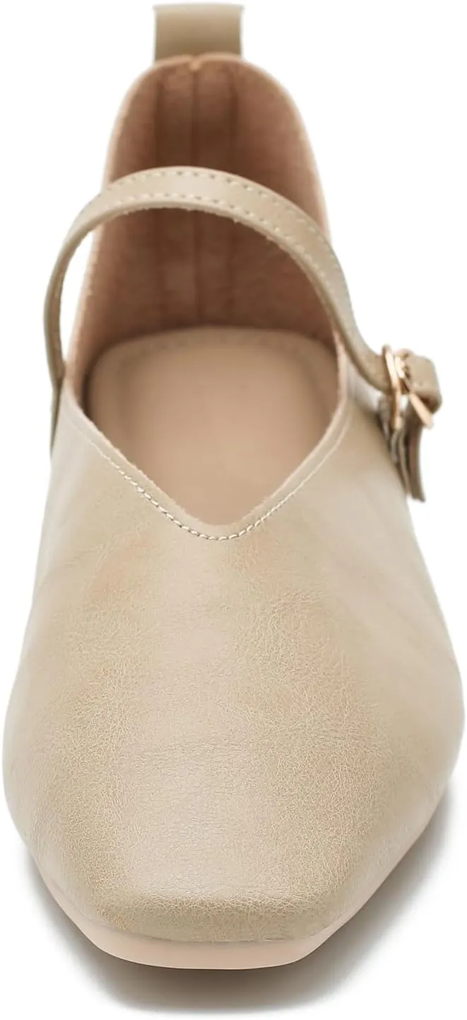 LIURUIJIA Women's Mary Jane Ballet Flats Dress Shoes Square Toe Ankle Strap Casual Dressy Comfortable Retro Foldable Shoes