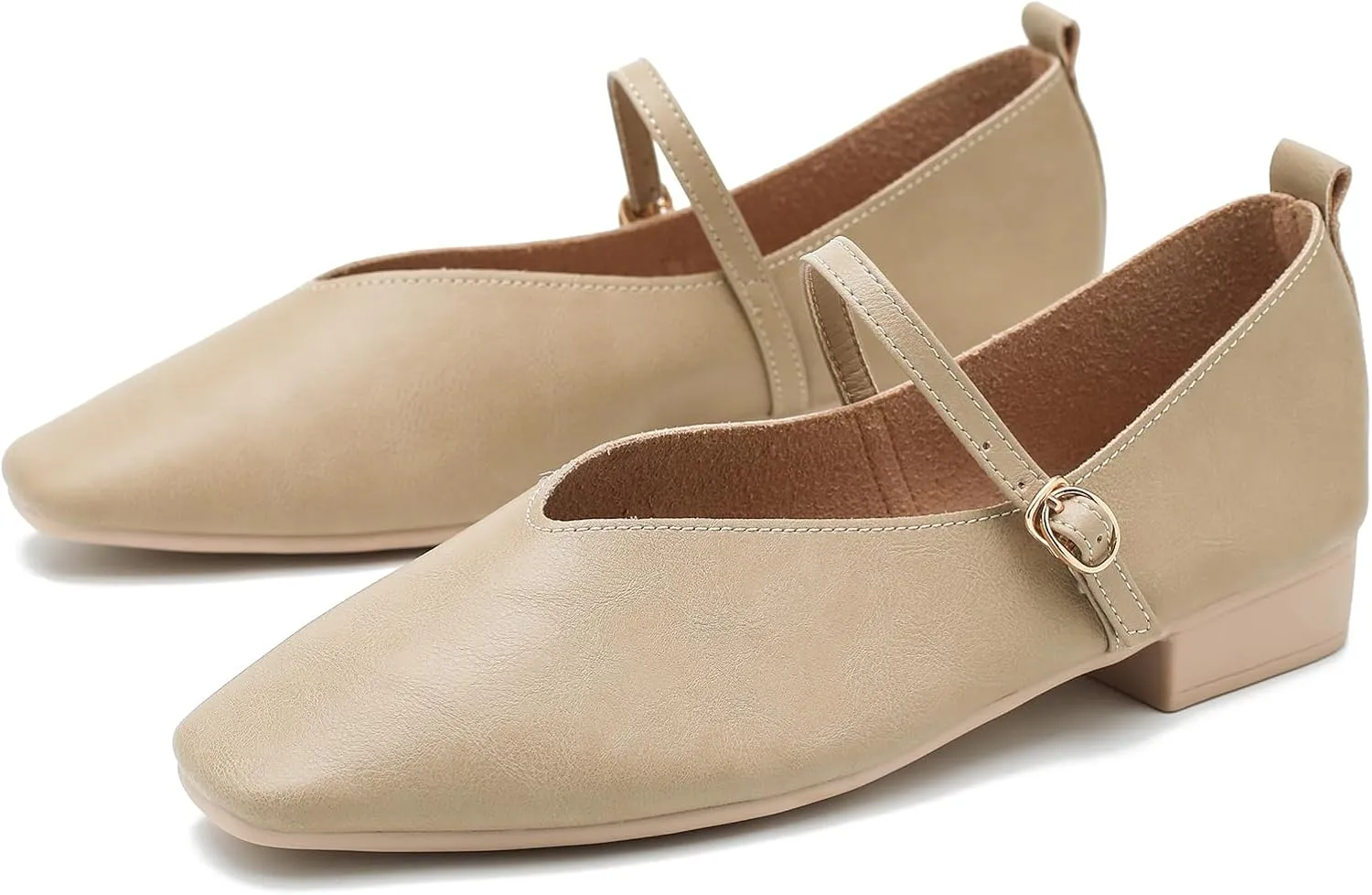 LIURUIJIA Women's Mary Jane Ballet Flats Dress Shoes Square Toe Ankle Strap Casual Dressy Comfortable Retro Foldable Shoes