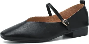 LIURUIJIA Women's Mary Jane Ballet Flats Dress Shoes Square Toe Ankle Strap Casual Dressy Comfortable Retro Foldable Shoes