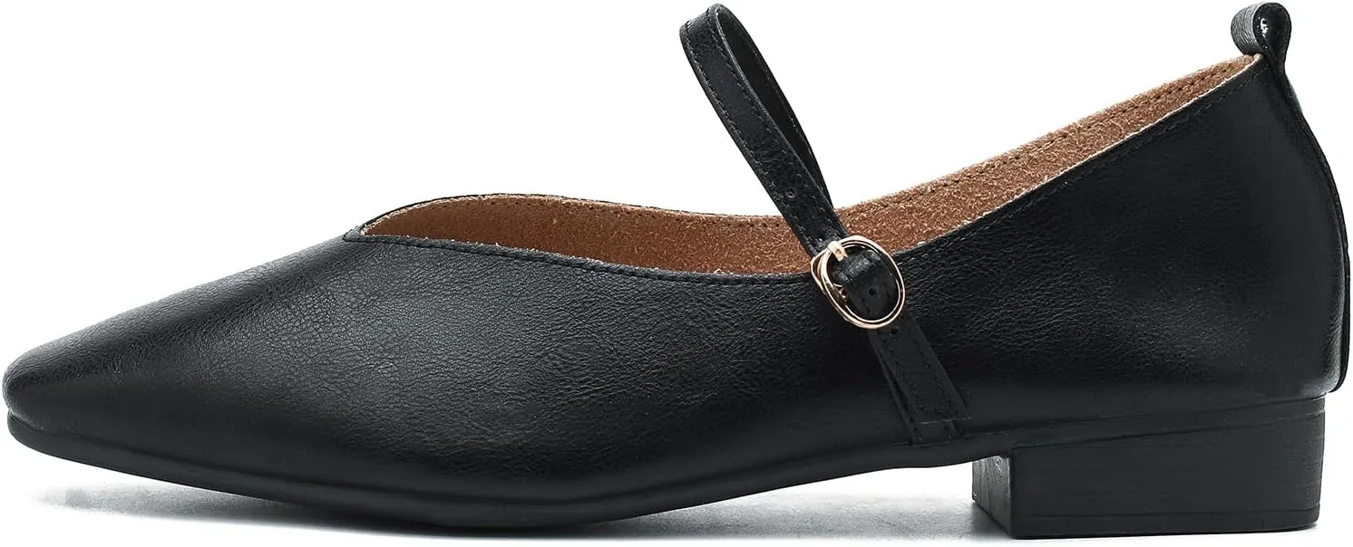 LIURUIJIA Women's Mary Jane Ballet Flats Dress Shoes Square Toe Ankle Strap Casual Dressy Comfortable Retro Foldable Shoes