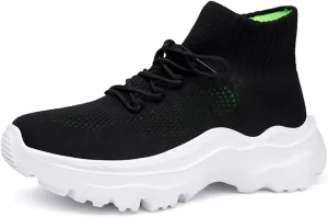 LLTMALL Women's Men's Chunky Sock Sneakers Lace up High Top Lightweight Mesh Running Shoes