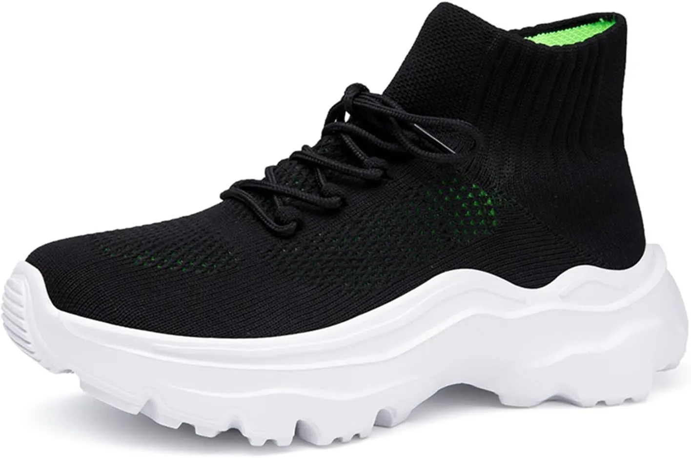 LLTMALL Women's Men's Chunky Sock Sneakers Lace up High Top Lightweight Mesh Running Shoes