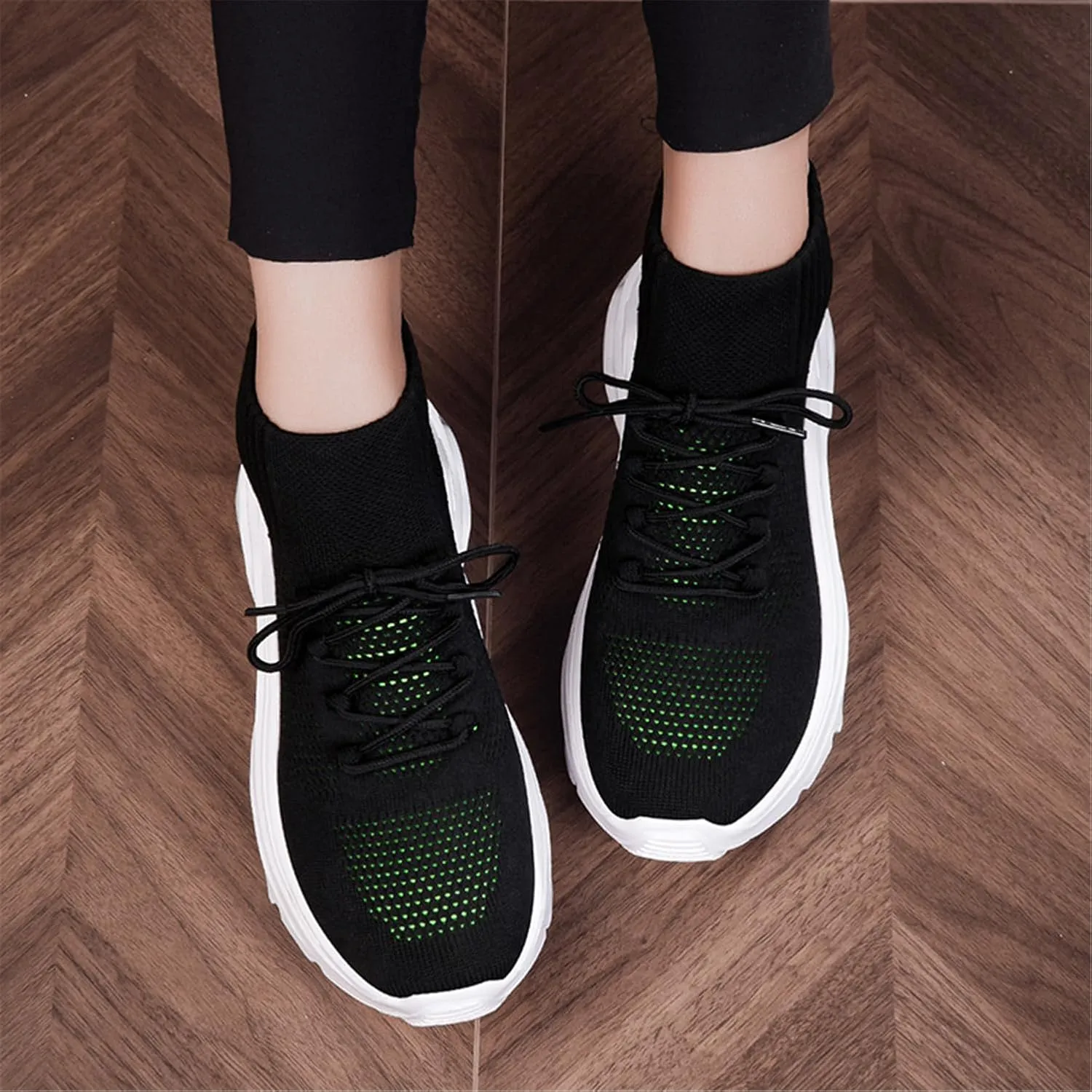 LLTMALL Women's Men's Chunky Sock Sneakers Lace up High Top Lightweight Mesh Running Shoes