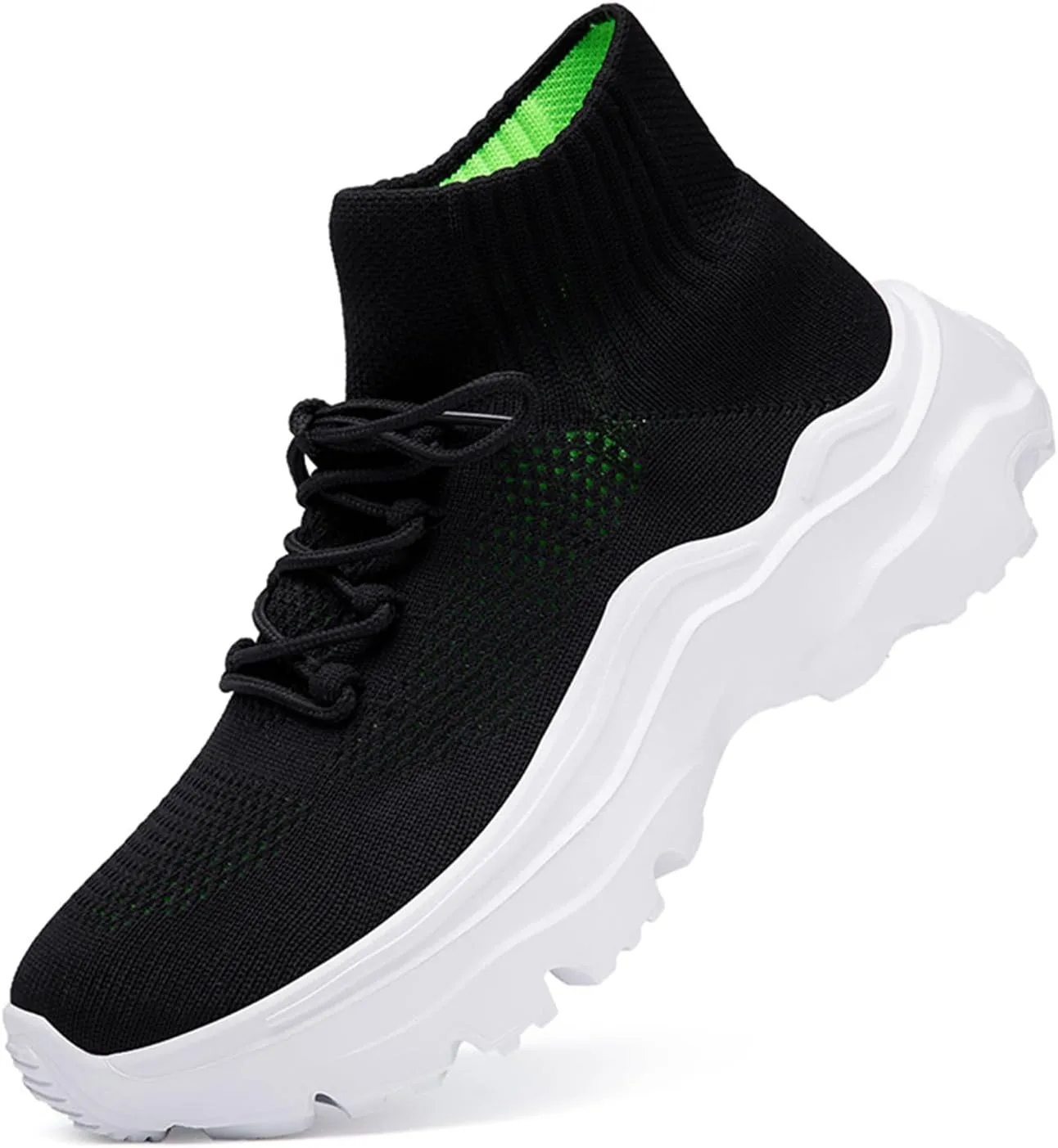 LLTMALL Women's Men's Chunky Sock Sneakers Lace up High Top Lightweight Mesh Running Shoes