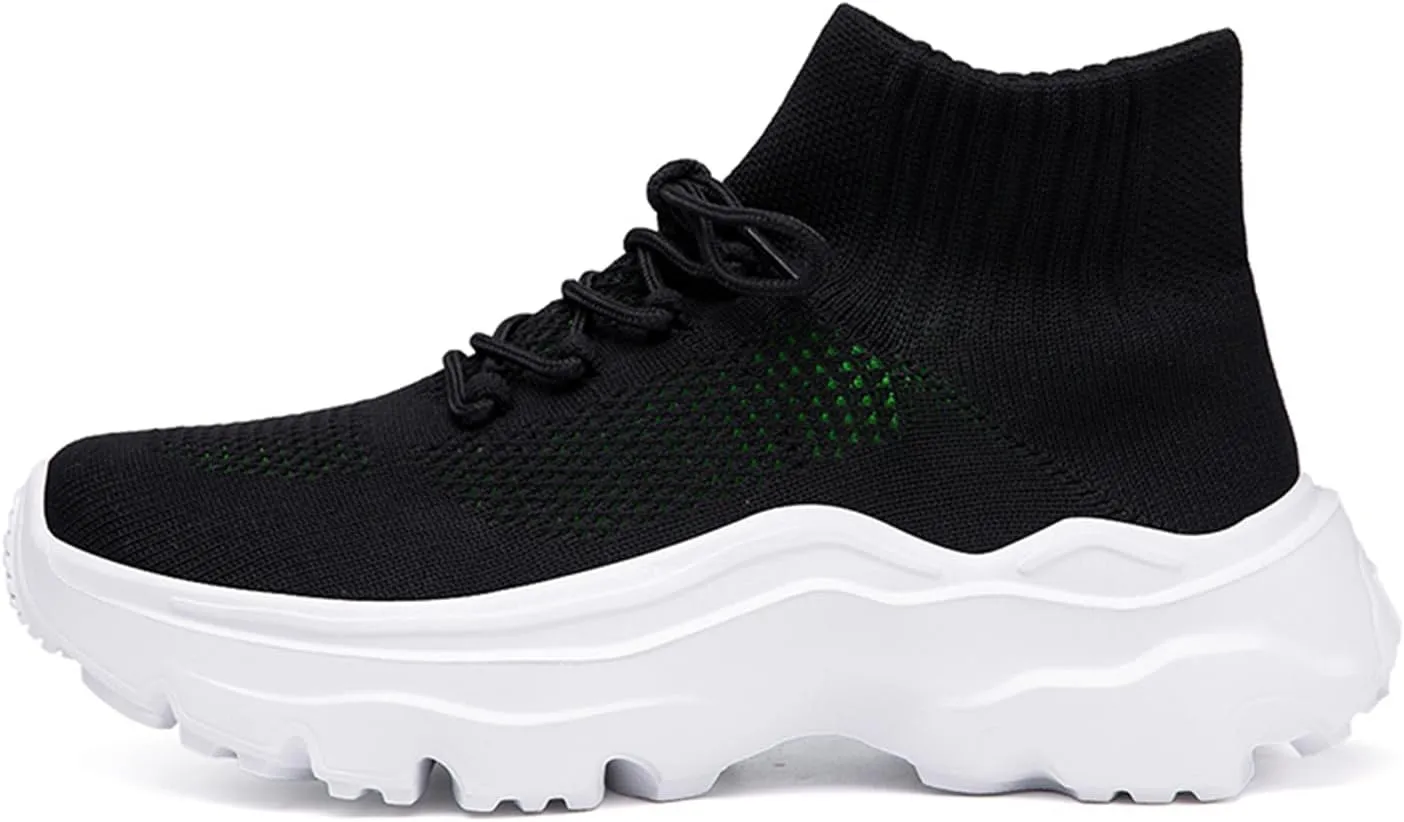 LLTMALL Women's Men's Chunky Sock Sneakers Lace up High Top Lightweight Mesh Running Shoes