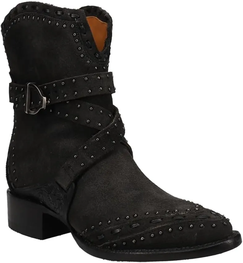 Lucchese Womens Bianca Studded Round Toe Casual Boots Ankle Low Heel 1-2" - Brown