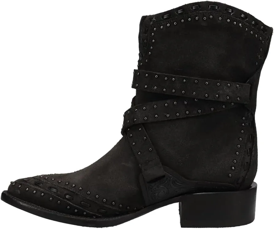 Lucchese Womens Bianca Studded Round Toe Casual Boots Ankle Low Heel 1-2" - Brown