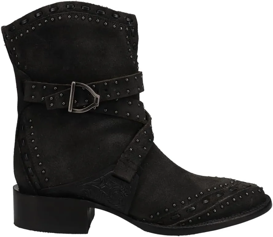 Lucchese Womens Bianca Studded Round Toe Casual Boots Ankle Low Heel 1-2" - Brown