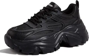 LUCKY STEP Chunky Sneakers for Women Platform Tennis Fashion White Dad Shoes Mesh Breathable Casual Wedge Lace Up Walking Sneakers