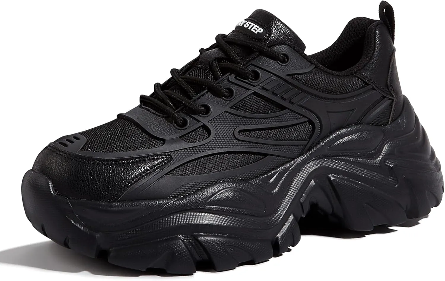 LUCKY STEP Chunky Sneakers for Women Platform Tennis Fashion White Dad Shoes Mesh Breathable Casual Wedge Lace Up Walking Sneakers