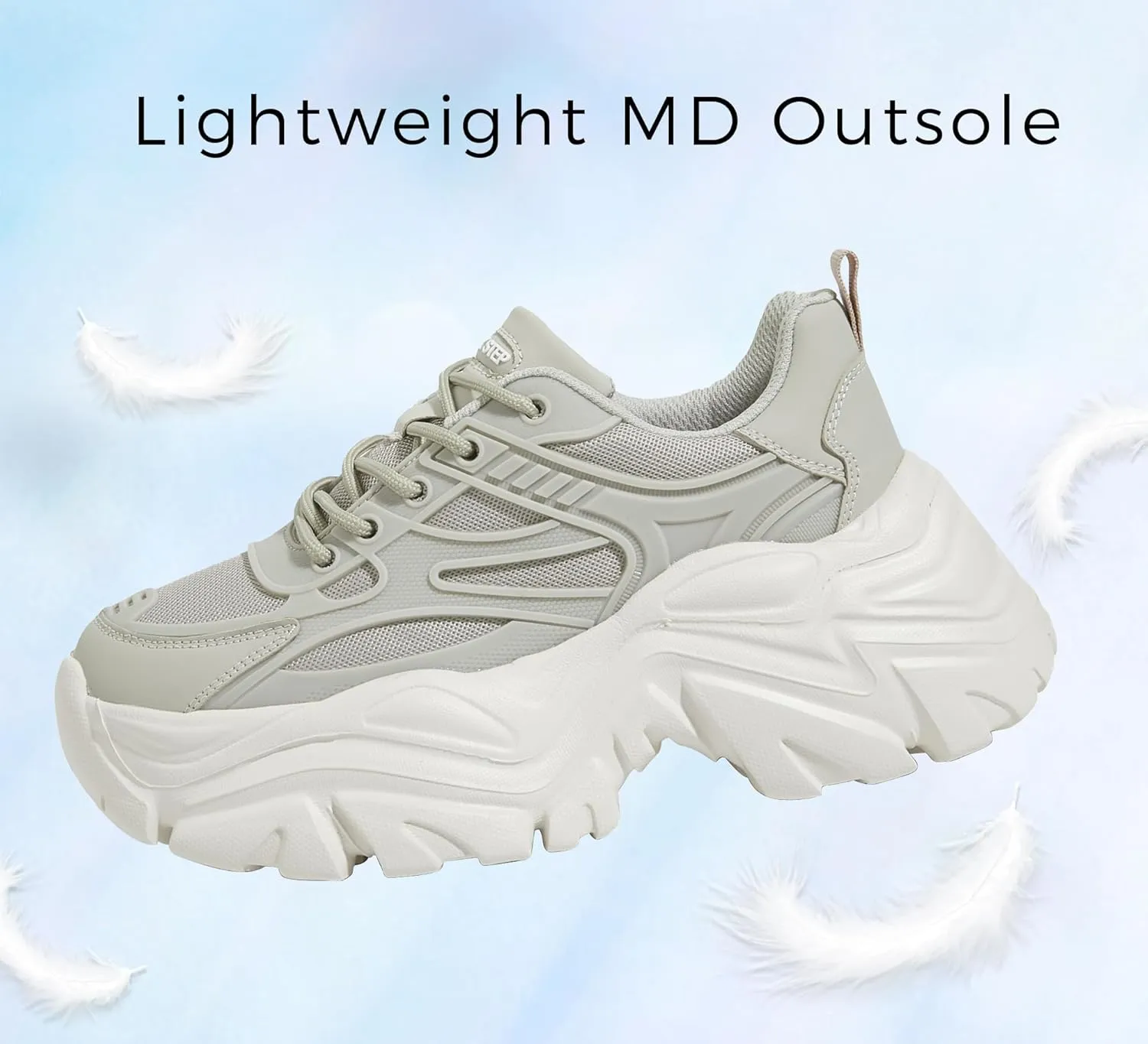 LUCKY STEP Chunky Sneakers for Women Platform Tennis Fashion White Dad Shoes Mesh Breathable Casual Wedge Lace Up Walking Sneakers