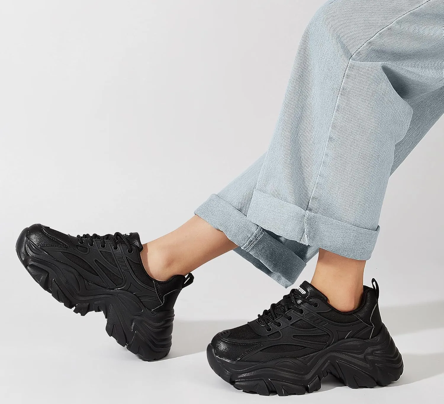 LUCKY STEP Chunky Sneakers for Women Platform Tennis Fashion White Dad Shoes Mesh Breathable Casual Wedge Lace Up Walking Sneakers