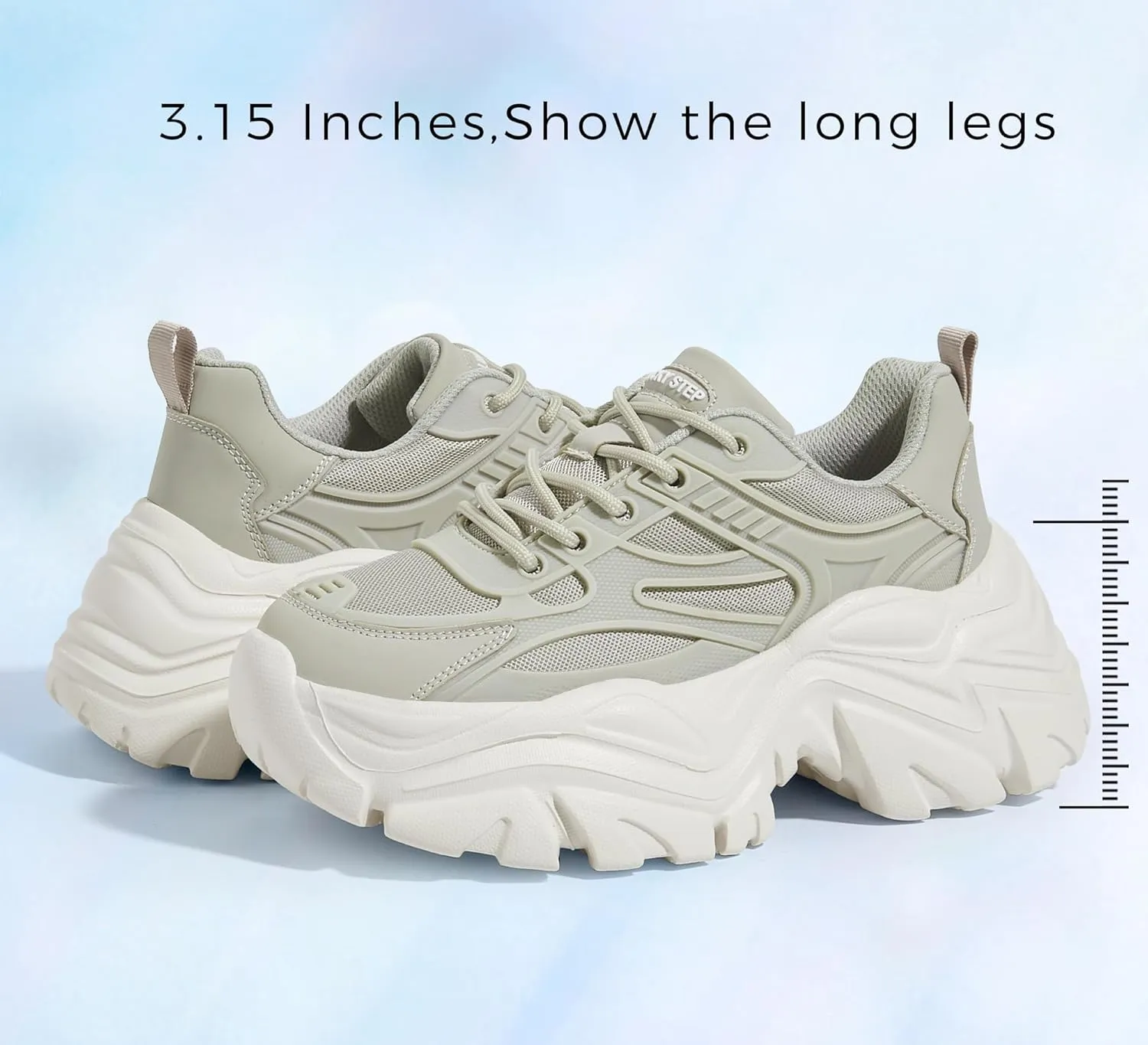 LUCKY STEP Chunky Sneakers for Women Platform Tennis Fashion White Dad Shoes Mesh Breathable Casual Wedge Lace Up Walking Sneakers