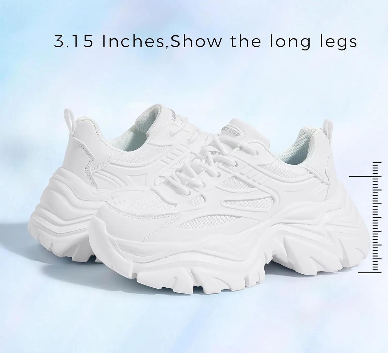 LUCKY STEP Chunky Sneakers for Women Platform Tennis Fashion White Dad Shoes Mesh Breathable Casual Wedge Lace Up Walking Sneakers