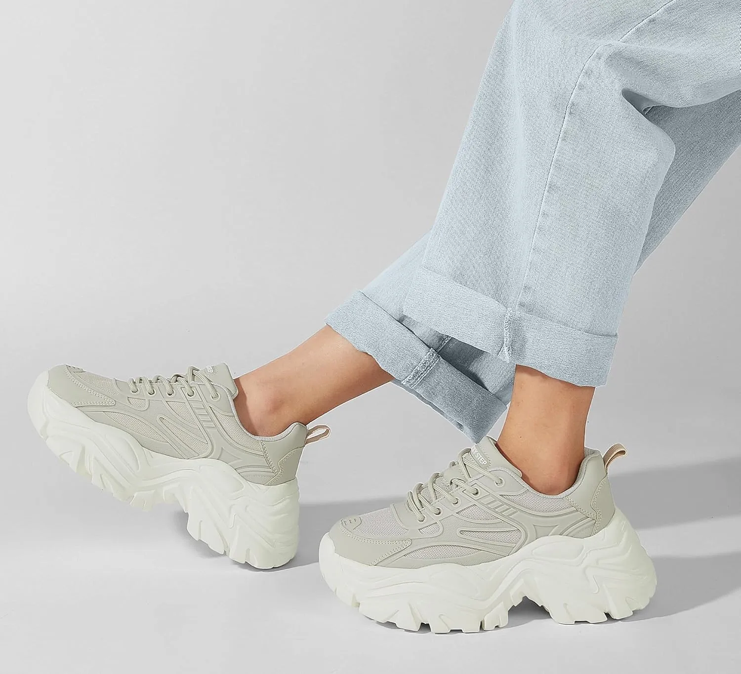 LUCKY STEP Chunky Sneakers for Women Platform Tennis Fashion White Dad Shoes Mesh Breathable Casual Wedge Lace Up Walking Sneakers