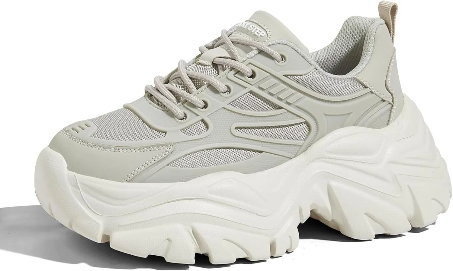 LUCKY STEP Chunky Sneakers for Women Platform Tennis Fashion White Dad Shoes Mesh Breathable Casual Wedge Lace Up Walking Sneakers