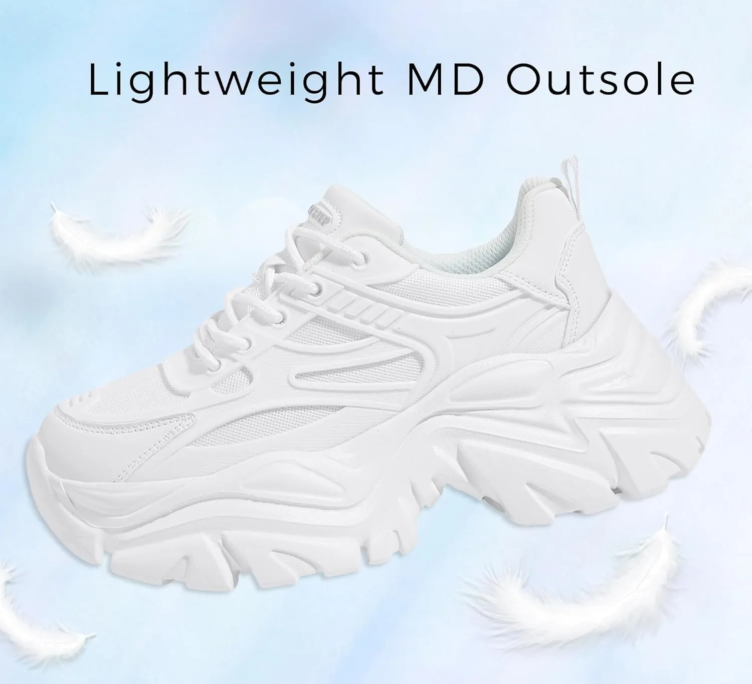 LUCKY STEP Chunky Sneakers for Women Platform Tennis Fashion White Dad Shoes Mesh Breathable Casual Wedge Lace Up Walking Sneakers