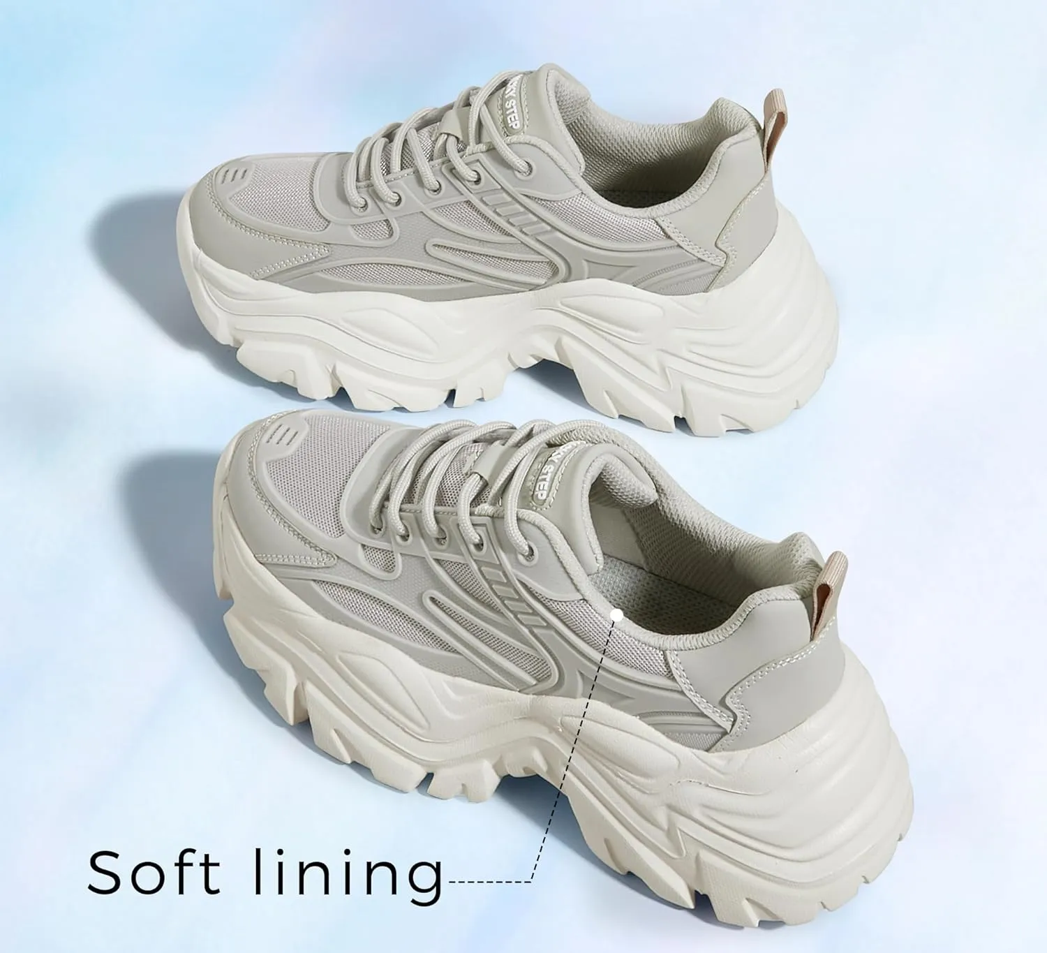 LUCKY STEP Chunky Sneakers for Women Platform Tennis Fashion White Dad Shoes Mesh Breathable Casual Wedge Lace Up Walking Sneakers