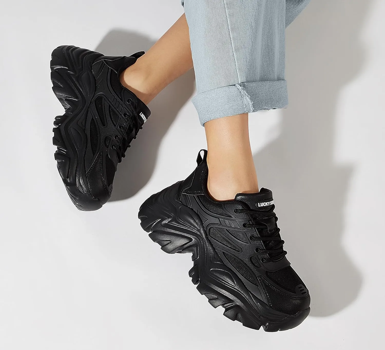 LUCKY STEP Chunky Sneakers for Women Platform Tennis Fashion White Dad Shoes Mesh Breathable Casual Wedge Lace Up Walking Sneakers