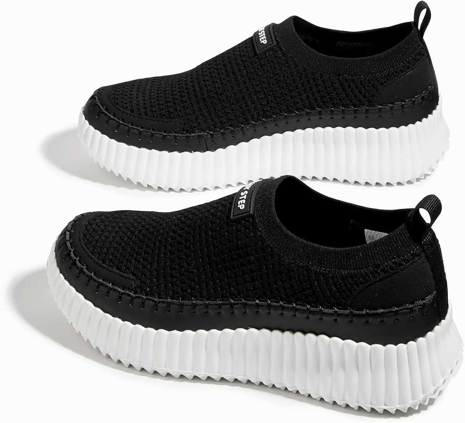 LUCKY STEP Platform Sneakers for Women Slip on Knit Chunky Fashion Casual Retro Braided Tennis Lightweight Walking Shoes