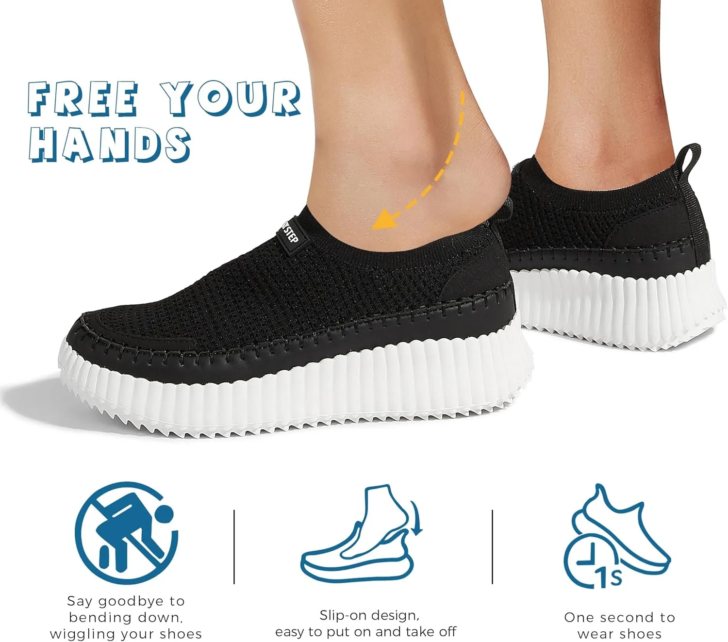 LUCKY STEP Platform Sneakers for Women Slip on Knit Chunky Fashion Casual Retro Braided Tennis Lightweight Walking Shoes